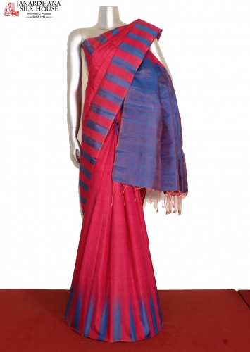 Thread Weave Contrast Handloom Soft Silk Saree-Slubs Weave